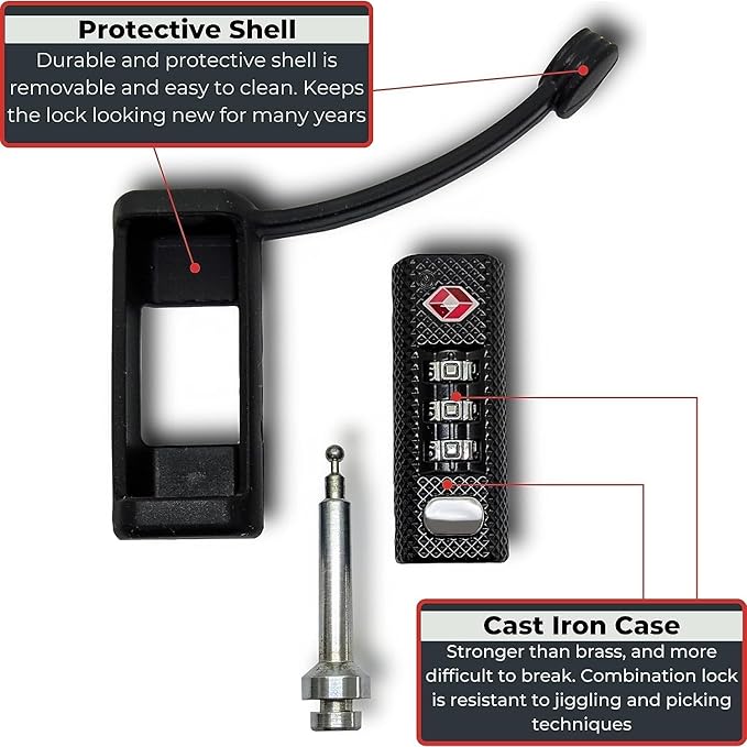TSA Approved Tactical Gun Case Lock - Protective Rubber Sleeve & Cut-Resistant MonoShaft - Secure Single Shaft Padlock for Guns Luggage Rifles Pistols & Revolver Cases - Child Safe