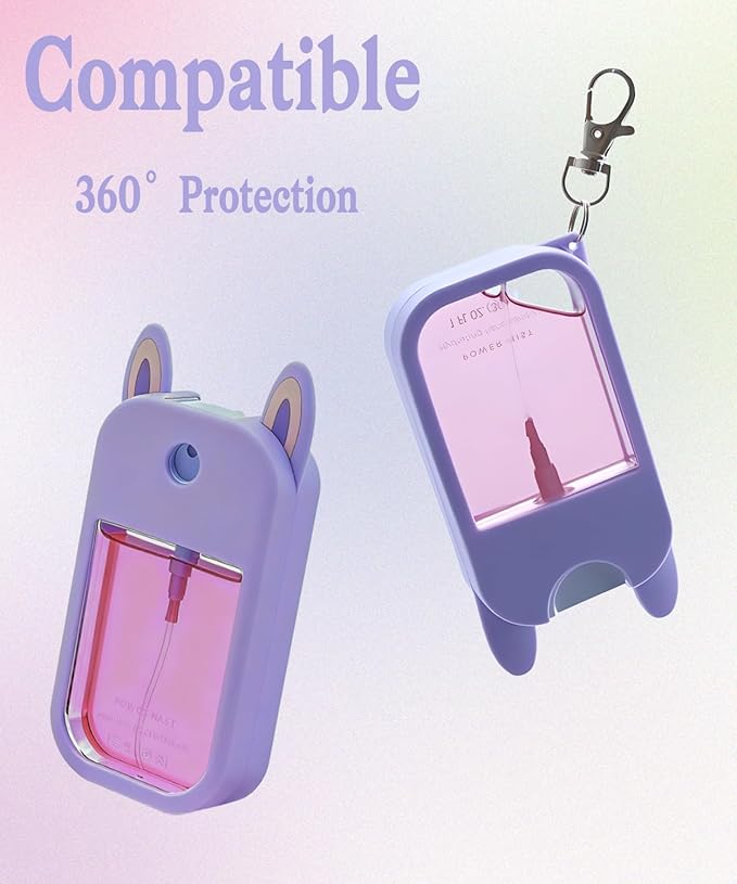 Hand Sanitizer Spray Silicone Case Compatible with Touchland 1 FL. OZ./30 mL, Cute Ears Design Hand Sanitizer Mist Accessory with Keychain (Purple, 1 Pack)