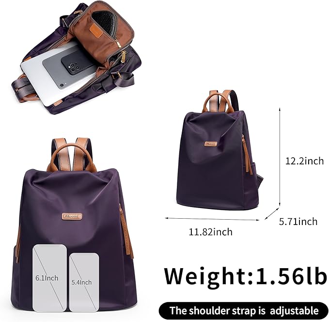 Women's Backpack Purse Nylon Anti-theft Casual Water Resistant Lightweight Small Shoulder Bags 2026 for Travle Cute Fashion Camping Bag for Work Daily Going Out Dackpack Ladies Dark Purple