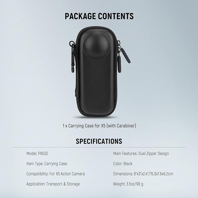 NEEWER BASICS Carrying Case Compatible with Insta 360 X5, Portable Small Travel Protector Hard Shell Protective Storage Bag with Carabiner, Action Camera Accessories Compatible with Insta360 X5, PB032