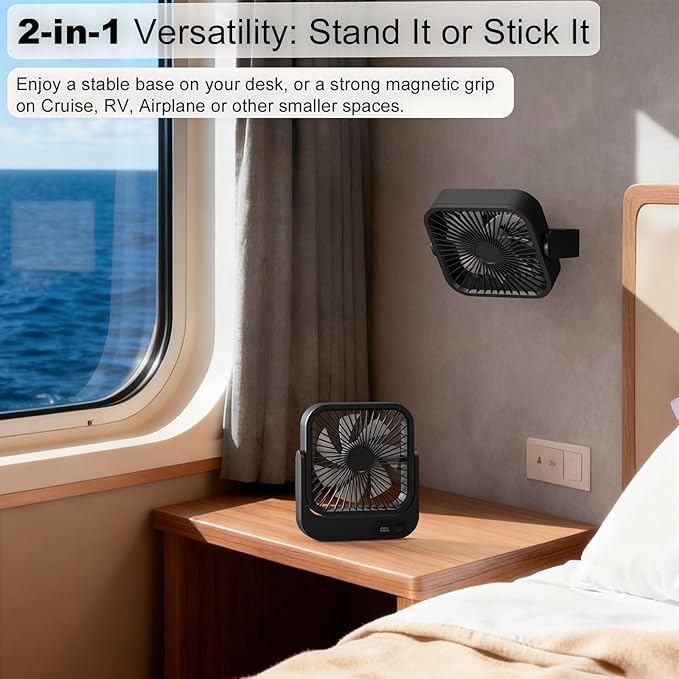 Cruise Fan, Cruise Approved Magnetic Fan, Upgraded 5000mAh Rechargeable & Plug-In, Cruise Must Haves Essentials 2026, 5-Speed Adjustable Portable Travel Fan Magnetically Cabin Ceiling Airplane RV
