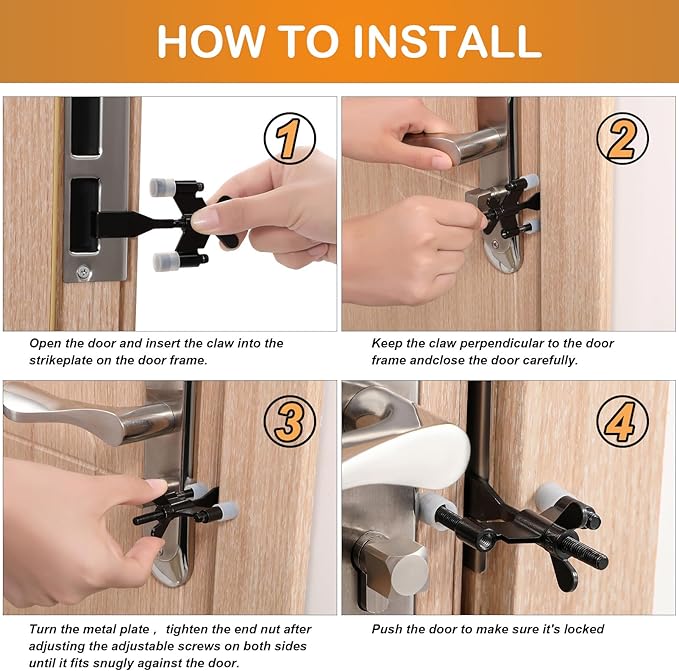 Portable Door Lock Upgraded Stoppers, Hotel Doors Locks for Travelers Safety Locker Jammer Security Devices from Rooms Inside Travel Home Apartment Bedrooms Essentials Reinforcement for Women