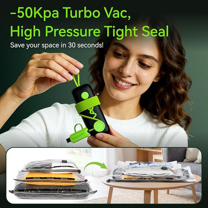 Vacuum Bags for Travel - USB Electric Pump, 15 Pack Carry-on Size Vacuum Seal Bags for Clothing - Space Saver Vacuum Storage Bags for Luggage, Travel Essentials.