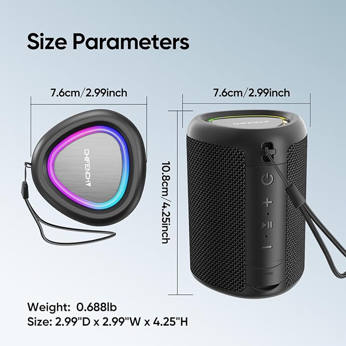 Portable Bluetooth Speaker Beach Essentials: Powerful Crystal Clear Sound/Dynamic Light/IPX5 Waterproof/All Day Playtime/Wireless BT 5.3/TWS Paring, Mom Gifts, Outdoor|Travel|Camping|Pool Accessories