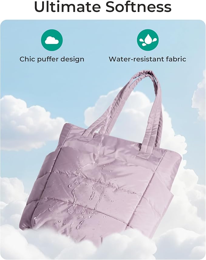 BAGSMART Tote Bag for Women, Lightweight Puffy Tote Bag with Compartments Shoulder Bag Handbag for Travel, Work, Gym | Lightweight, Puffy, Quilted, for Travel, Work