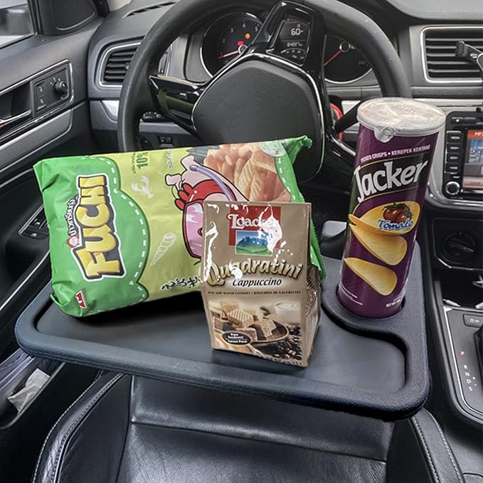 JUSTTOP Car Steering Wheel Desk for Laptop,Multipurpose Travel Car Accessories, Car Seat Stand Trays for Eating, Steering Wheel Overhead Table Console(Black)
