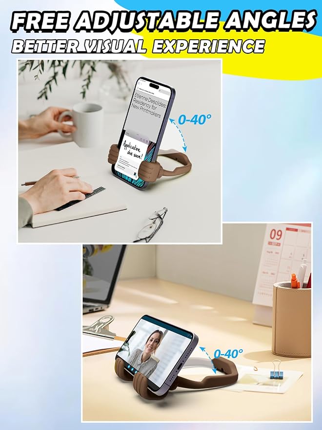 Gifts for Teens Boys Men Him Cell Phone Holder: Patented Thumbs Up Phone Stand Funny Gifts for Adults Kids Teenager Husband Friend Coworkers Phone Accessories Stocking Stuffers Cool Gadgets Brown