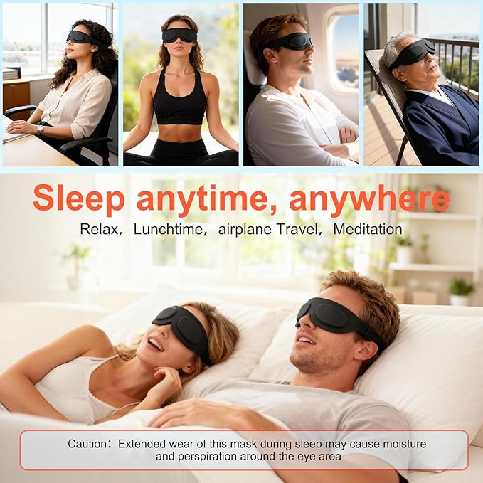 TSYL Travel Sleep Mask: Ultra Lightweight 3D Contoured Sleep Eye Mask Relieves Dry Eyes, Full Silicone, Compression-Proof Total Blackout Eye Cover for Daytime Sleep Side Sleep