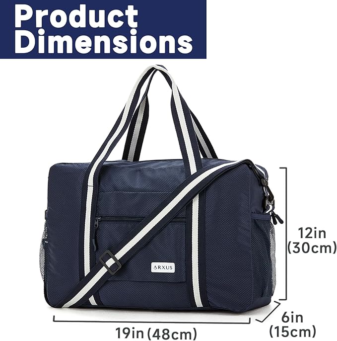 Arxus Foldable Tote Bag for Travel Expandable Lightweight Carry On Luggage 22L Packable Duffle Bag for Traveling