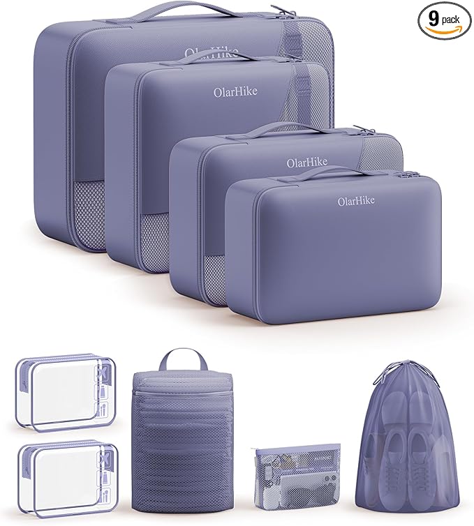 11 Set / 9 Set Packing Cubes for Travel,Gifts for Women Mom Kids,TSA Approved Bags for Makeup, Cosmetic, Toiletry, Organizers for Suitcase Carry On,Cruise Essentials Airplane Accessories,Purple Gray