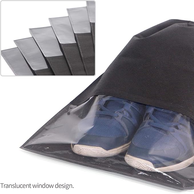 8 PCS Shoe Bags for Travel Non-Woven Large Shoes Pouch Storage Organizer with Rope for Men and Women Black