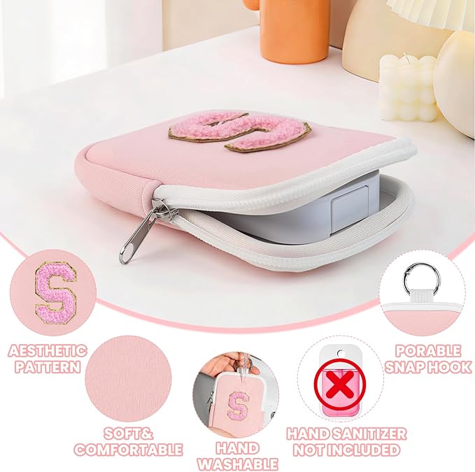 Shenier Alphabet Zippered Case with Keychain, Cute Design, Compatible with Touchland Power Mist Gentle/Glow Mist Hand Sanitizer Spray, Pink-S
