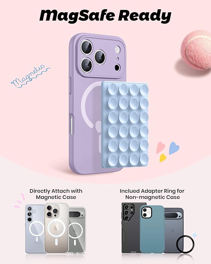 amBand Magnetic Suction Phone Grippy for MagSafe Case, Silicone Cup Sticky Mount for iPhone 12 13 14 15 16 17 Pro Max/Pro/Air/Plus, Hands-Free Selfie/Video for TikTok Creator/Influencer, Light Blue