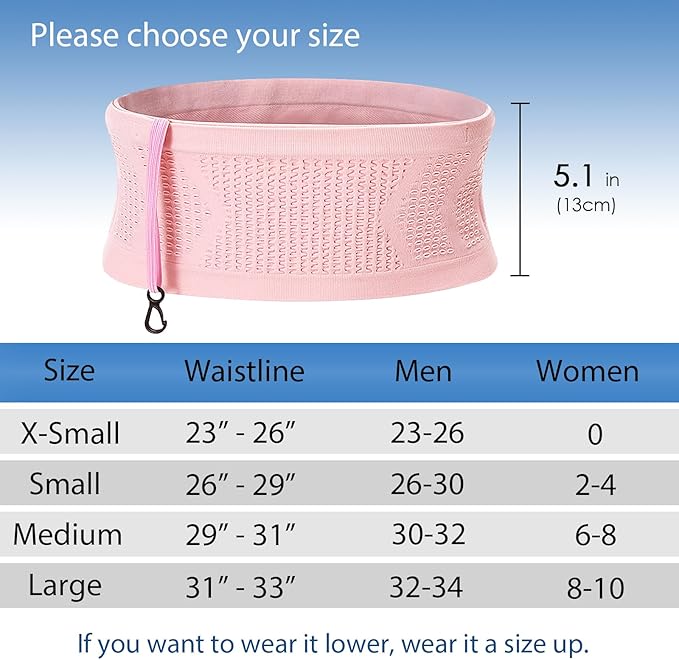 Adorila Slim Running Belt, No-Bounce Hidden Waist Pack with 360° Opening for Soft Flask, Cellphones, Keys or Gels, Pink, X-Large