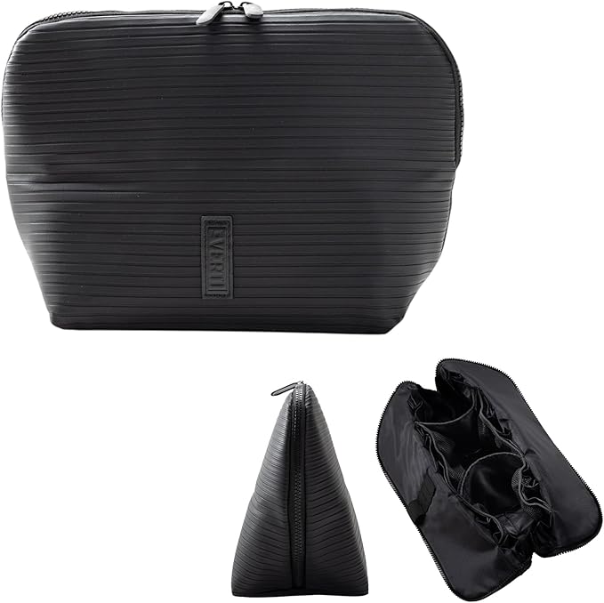 THE VERTI-Vertical Waterproof Makeup & Toiletry Bag | 23-Pocket Organizer with Upright, Fold-Down Design for Skincare, Toiletries & Essentials (Onyx, Medium)