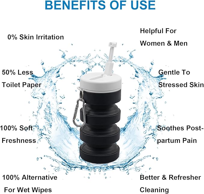 Collapsible Peri Bottle Small Portable Bidet Sprayer, 300ml Travel Size Expandable Camping Mini Bidet for Home, Outdoors, Handheld Foldable Hand Bathroom Bottle for Women Men Black（1pc）
