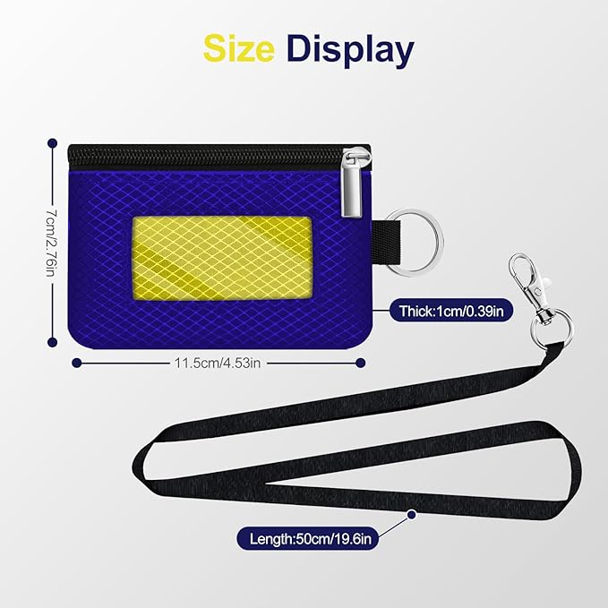 Minimalist RFID Blocking Small Wallet with ID Window,WaterResistant Zip Id Case Wallet with Lanyard Keychain for Cards,Cash,Travel,Women,Men (Sapphire Blue/Lemon Yellow)