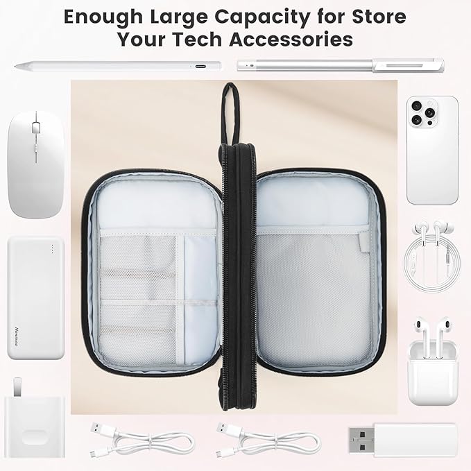 Skycase Tech Pouch - Lightweight Electronics Organizer Travel Case, Double Layers Cable Organizer, All-in-One Storage Bag for Charger, Cord, Phone, Flash Drive, Accessories