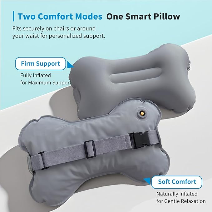 Mixtrend Travel Lumbar Pillow Inflatable Lumbar Support Pillow with Memory Foam, Back Support Pillow for Airplane Long Flight, Essential Travel Support Pillow for Women Men Kids