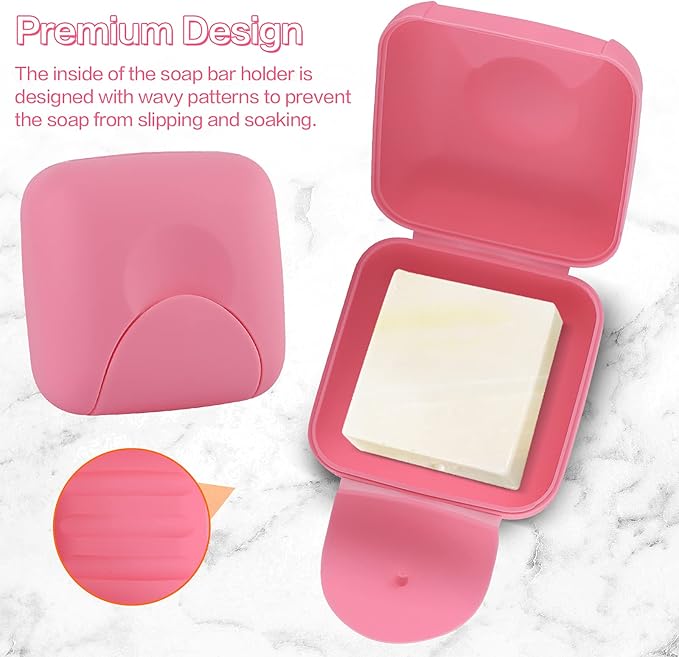 2 Pcs Small Size Plastic Soap Case Holder Container Box Home Outdoor Hiking Camping Travel,2.75 * 2.75 * 1.65 inch Pink