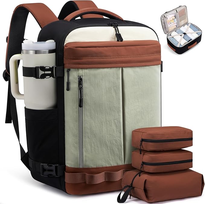 LOVEVOOK 50L Travel Backpack for Women Men, Airline Approved Carry On Luggage with 3 Cubes Accessories, TSA Personal Item Travel Cruise Essentials, Waterproof Weekender Overnight Bags fits 17" Laptop