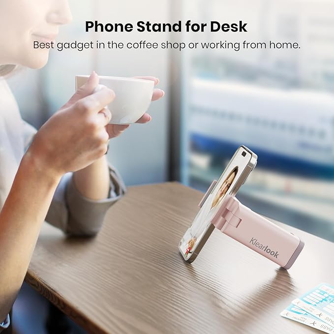 2 Pack Klearlook Universal Airplane Phone Holder, 360° Rotatable Phone Mount for Airplane Tray Table & Desk, Hands-Free Adjustable Phone Stand for Flight Essentials Must Have Accessories