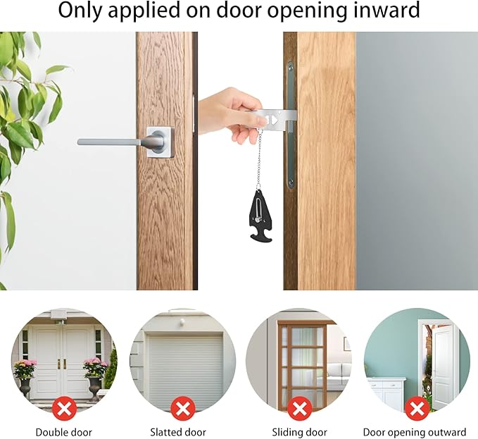 Portable Door Lock for Travel Lock Home Security Door Latch in Prevent Unauthorized Entry School Apartment Hotel(Black)