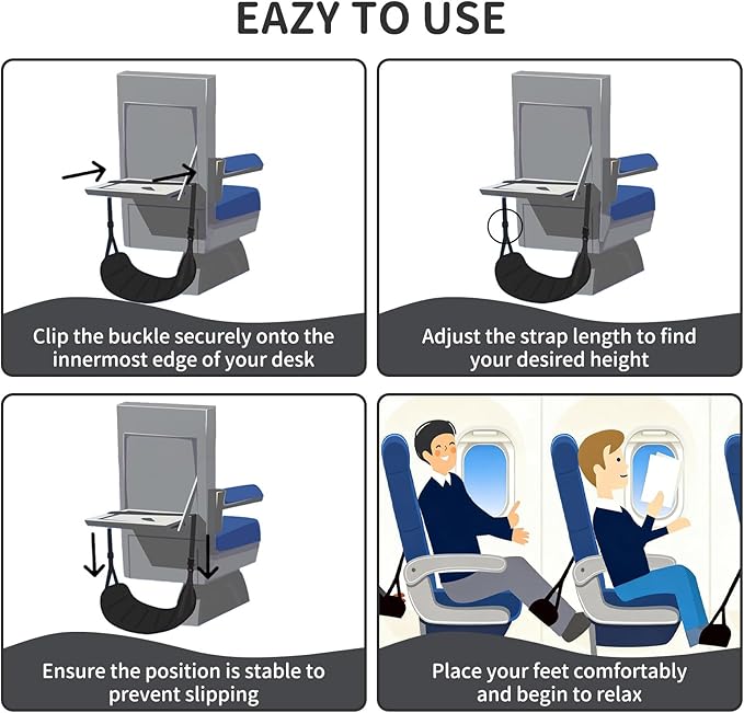 Airplane Foot Hammock for Flight, Adjustable Foot Rest Under Desk, Portable Wide Foot Support for Long Trips & Office, Travel Essentials, Best Airplane Gadgets & Travel Gifts (2 PC)
