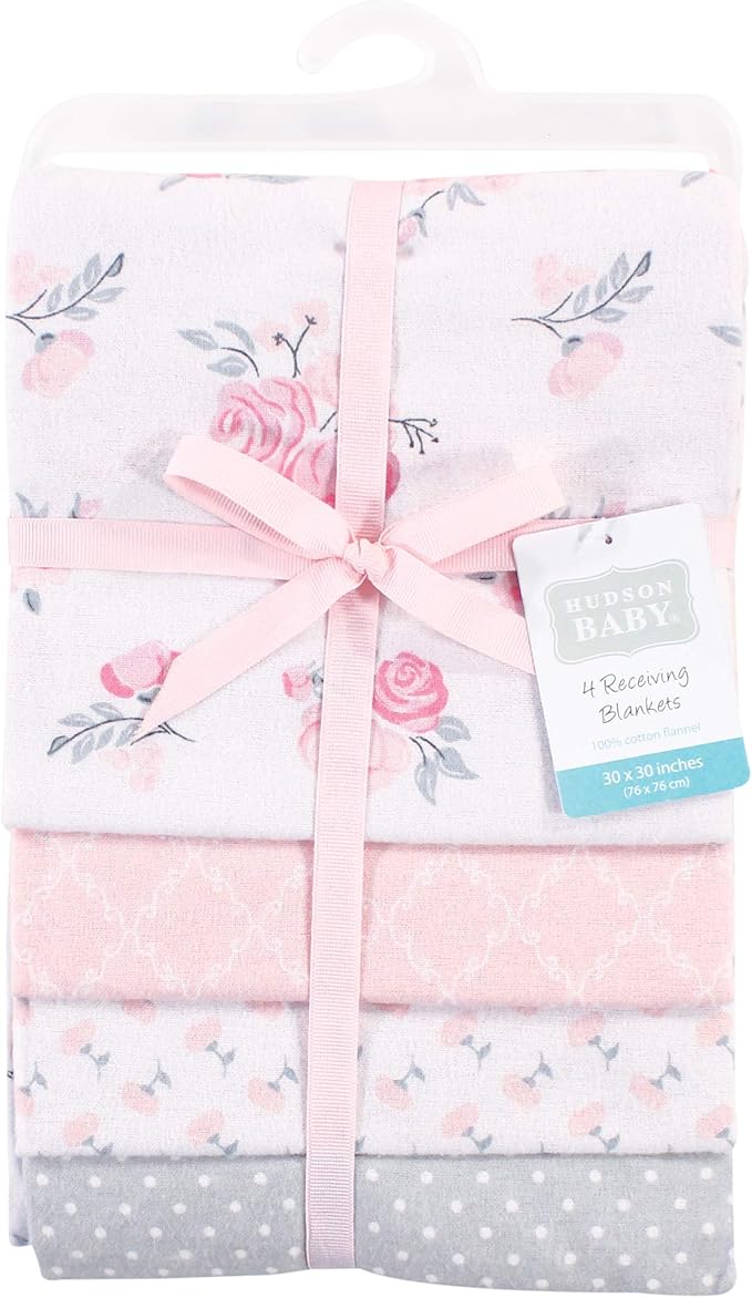 Hudson Baby Unisex Baby Cotton Flannel Receiving Blankets, Pink Floral, One Size