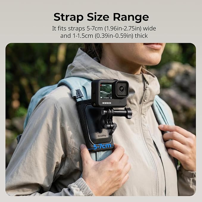 SMALLRIG Backpack Strap Mount for GoPro Hero 13/12/11, for DJI Osmo Nano Action 6/5 Pro/4/Pocket 3, for Insta360 X5/4/3/Ace Pro 2, Hook and Loop Fastener Clip Mount with Ball Head Adapter Base -5721