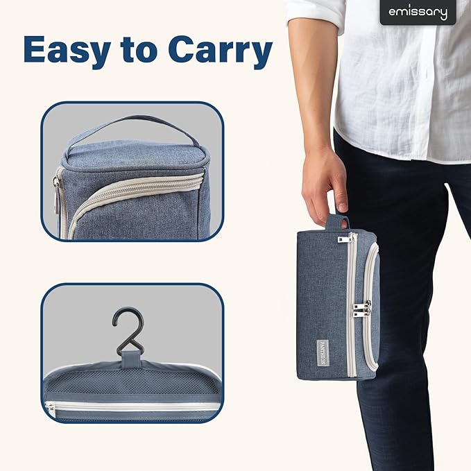 Pantheon Men's Toiletry Bag - Travel Toiletry Bag Wash Bag Hanging Dopp Kit Shaving Kit for Bathroom Shower - Mens Travel Bag Hanging Toiletry Organizer Toiletry Kit for Traveling (Blue)