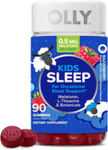 OLLY Kids Sleep Gummy, Occasional Sleep Support, 0.5mg Melatonin, L Theanine, Chamomile, and Lemon Balm Extracts, Childrens Chewable Supplement, Raspberry Flavor - 90 Count