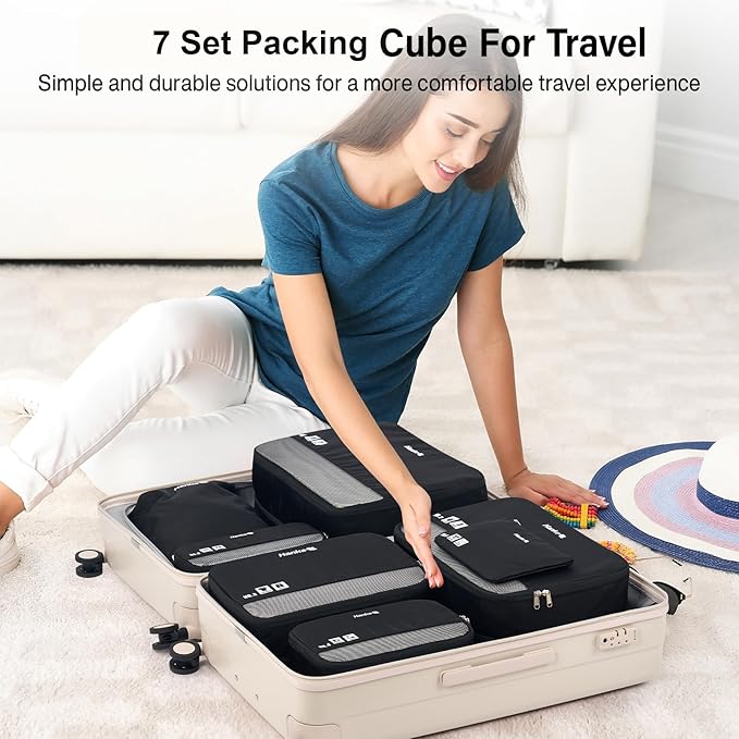 Hanke 7 Set Compression Packing Cubes for Travel, Expandable Large Packing Cubes for Suitcases and Backpack, Luggage Packing Organizer Bags with Double Zipper as Travel Essentials