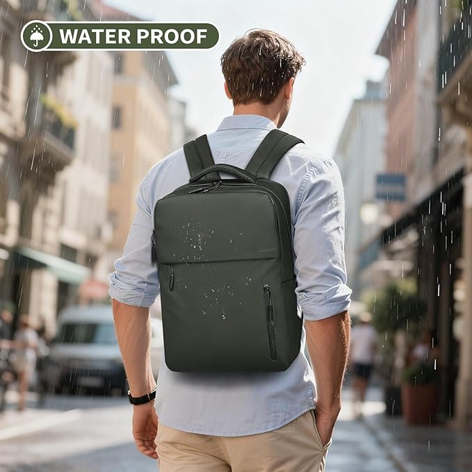 Lightweight 20L Commute Backpack for Men & Women, Water-Resistant Travel Daypack with 15.6-Inch Laptop Compartment & Anti-Theft Pockets, Dark Green