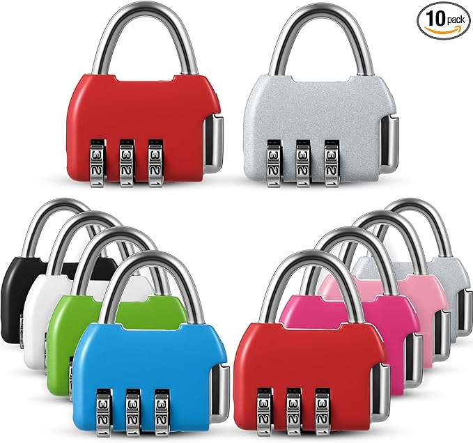 Moxweyeni 10 Pcs Digit Combinations Padlock Safe Cipher Lock Mini Combination Resettable Number for Suitcases Luggage Briefcases Computer Bags (Modern Style,Multicolor)