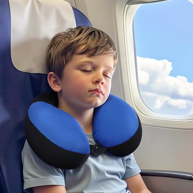 COOLBEBE Kids Travel Neck Pillow, Softly Headrest Travel Pillow for Car & Airplane, Traveling Gifts for Toddler & Children, Haze Blue