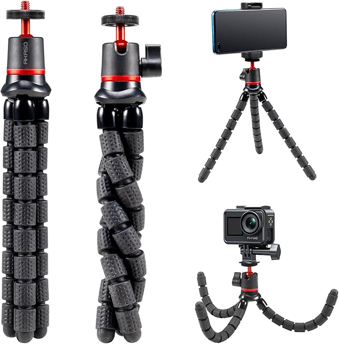 AKASO Action Camera Accessories Kit Compatible with AKASO Action Camera EK7000/Brave 4/Brave 7 LE/Brave 7/Brave 8/V50X/GoPro Hero12/11/10/ 9/8 Max/DJI Osmo Action (Flexible Selfie Stick Tripod)