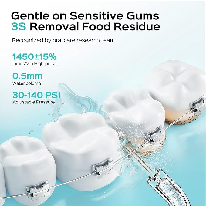 COSLUS T40 Mini Water Flosser for Travel: Portable Compact Design, Cordless Oral Irrigator with 4 Jet Tips Storable, IPX7 Waterproof for Braces, Orthodontic, Sensitive Gums Outing & Home, White