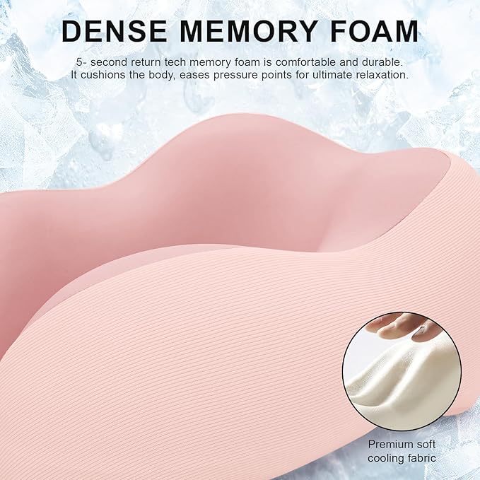 urnexttour Travel Pillow for Airplane Memory Foam Neck Pillow, Soft & Support Travel Pillow for Travelling, Sleeping Rest, Car, Train and Home Use (Pink)