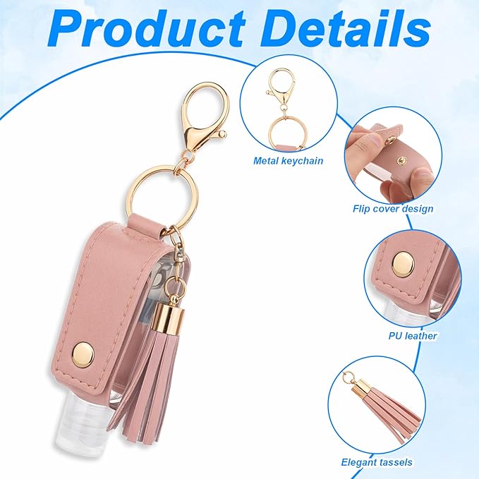 3 PCS Portable Empty Bottle Keychain, 30 ml Hand Sanitizer Holder Keychain, Travel 1oz Mini Hand Sanitizers Case for Travel Lotion Liquid Soap Shampoo (Blue Pink Black)