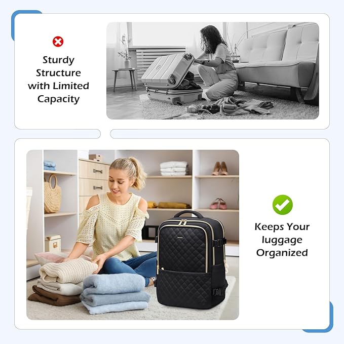 MDODO Travel Backpack for Women Men - Large Carry On Luggage Laptop Backpack Lightweight Daypack Waterproof Causal Bookbag Computer Backpack for College,Travel,Work,Fits 15.6Inch, 36L, Black