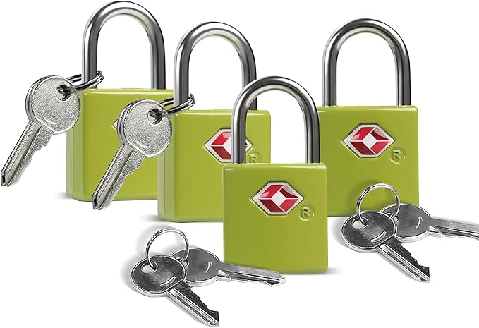 TSA Locks for Luggage with Keys, Travel Luggage Locks TSA Approved 4 Pack, Keyed Alike Small Padlock with Key, Mini Padlock for Suitcase, Backpack Zipper, Bag, Purse, Travel Essentials
