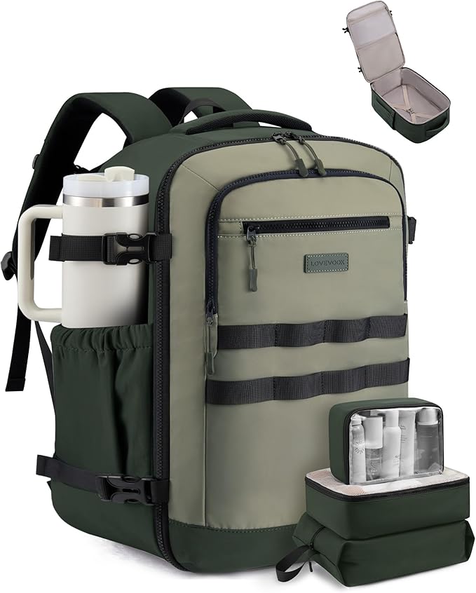 LOVEVOOK 42L Travel Backpack for Women & Men, TSA Approved Carry On Backpack with 3 Packing Cubes, Water-resistant Personal Item Bag Fits 17" Laptop, Travel Essentials Backpack for Trip