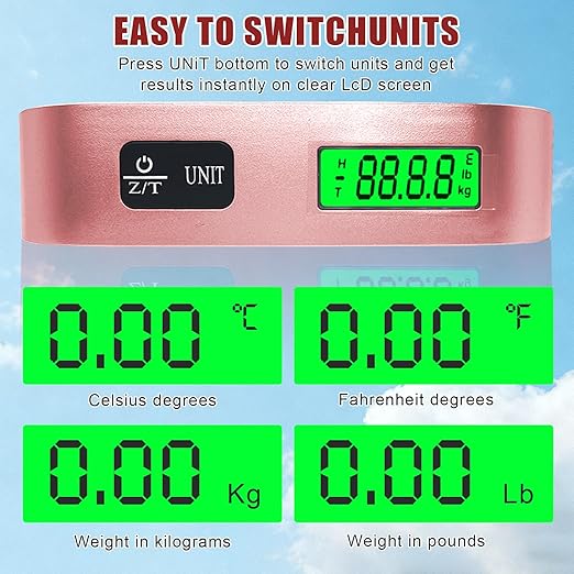 Luggage Scale, Portable Luggage Weight Scale with 2 Luggage Tags, LCD Weight Display and 4 Unit Switching Functions, 110lb Luggage Scale Travel Digital for Luggage, Travel,Backpacks, Handbags(Pink)