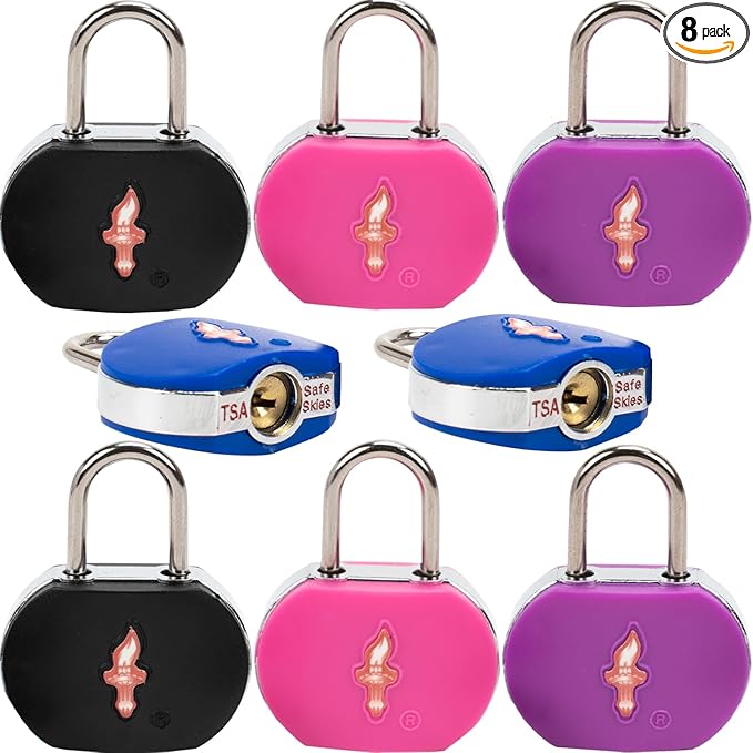 8 Pack Luggage Lock TSA Approved Locks with Key, TSA Approved Travel Lock,Suitcase Lock TSA Approved Chrome Plated Ring Body for Backpacks, Bags and Luggage, 8 Pack Family Set