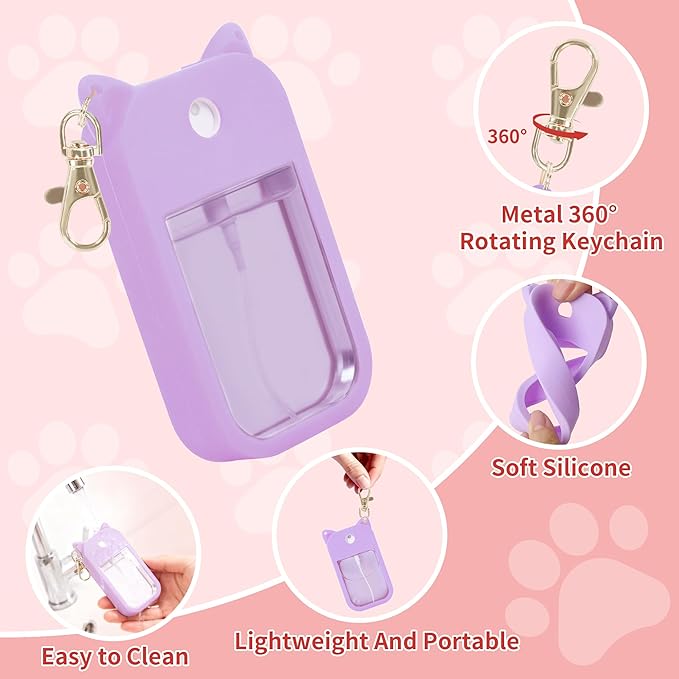 3 Pcs Silicone Case Compatible with Touchland Hand Sanitizer Spray Power Mist and Glow Mist 1FL. OZ., Portable Keychain Protective Case with Cute Ears, Hand Sanitizer Spray Accessory