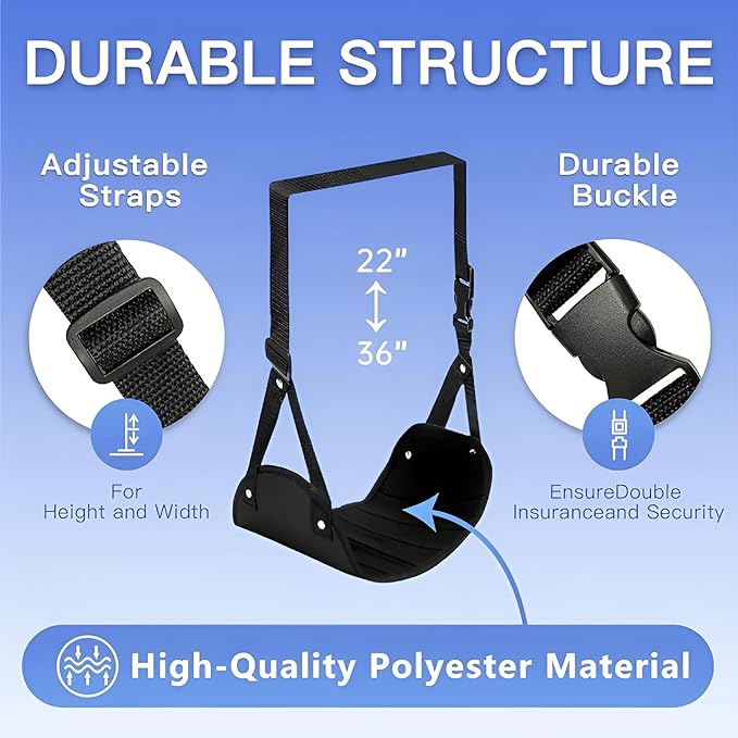 2-Pack Airplane Travel Footrest Hammock - Perfect Airplane Foot Hammock to Relax Your Feet - Travel Essentials Comfy Foot Hanger Airplane Footrest for Long Trip