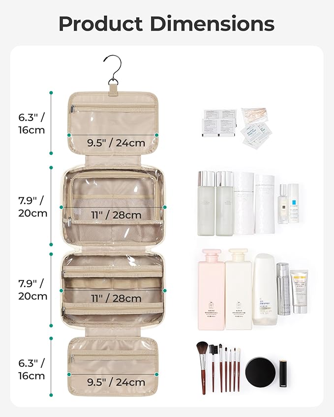 BAGSMART Travel Toiletry Bag for Womne, Hanging Travel Bag for Toiletries, Puffy Makeup Cosmetic Bag Organizer, Carry-on Travel Accessories Essentials, Black