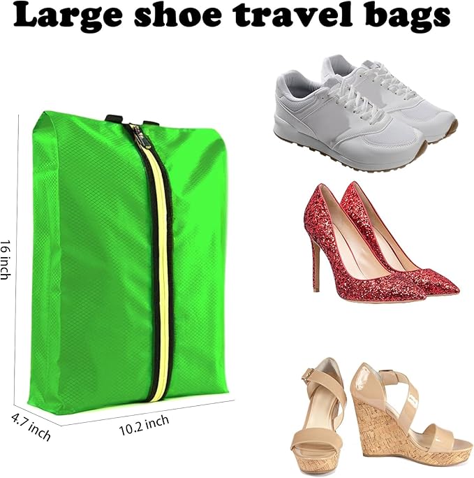 Shoe Bags for Travel, Large Capacity Waterproof Portable Shoe Bags with Zipper, Golf soccer cleats Shoe Bag, Multi-Functional Travel Shoe Pouch for Men & Women (Green)