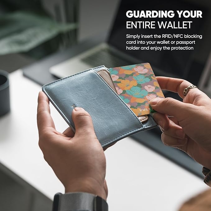 VULKIT RFID Blocking Cards, Slim RFID Card Blocker & NFC Contactless Card Protector for Your Wallet and Passport for Travel, Outdoor (2, Flower)